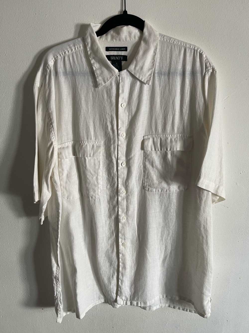 Bruno Men’s White 100% Linen Button Down XL Short Sleeve Coastal Old Money
